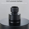 A matte black G1/2 universal interface adapter for connecting to a standard shower arm.