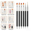 A set of professional dual-ended nail art brushes including flat, carving, angled, round head, short liner, long liner, and d