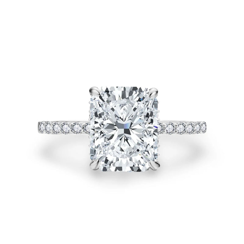 Radiant Cut Moissanite Engagement Ring with Hidden Halo
