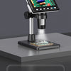 A 4.3-inch IPS digital microscope is shown mounted on a stand, ready for inspection.