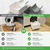 A washing machine drain funnel and overflow guard with a drip pan shown next to its box.