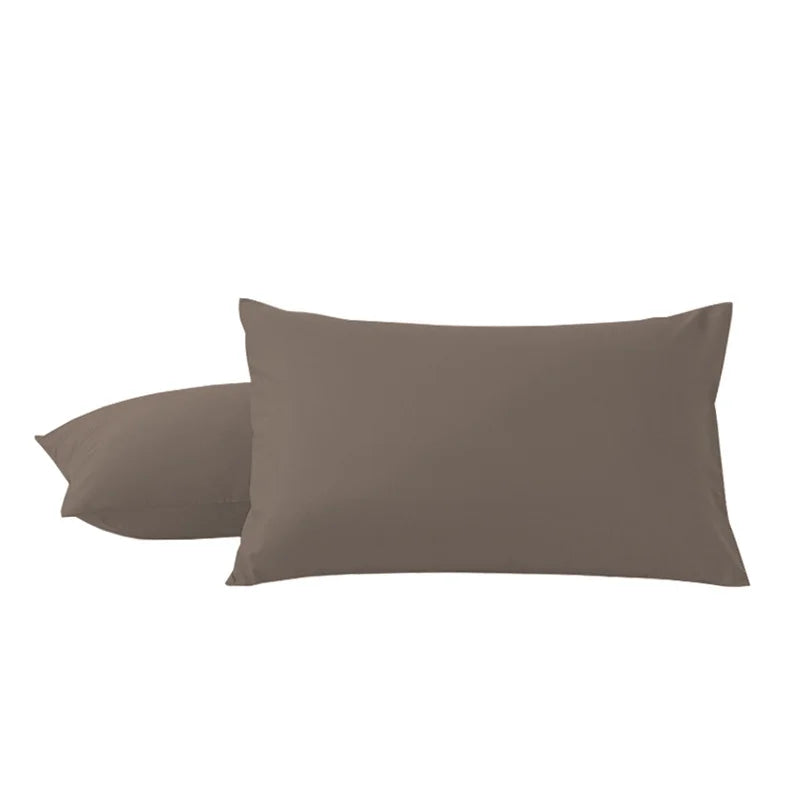 A pair of solid brown microfiber pillowcases with envelope closure.