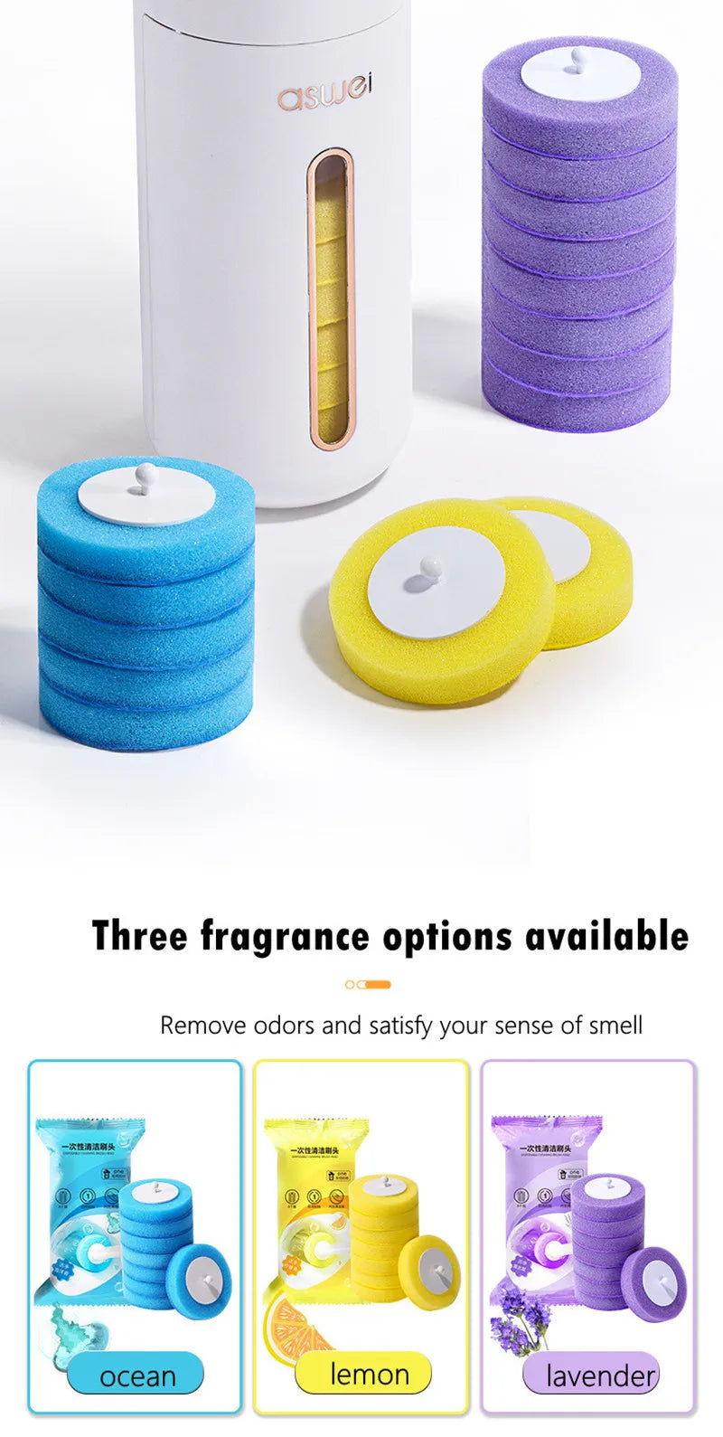 Disposable Toilet Brush Replacement Heads - No-Dead-Angle Cleaning