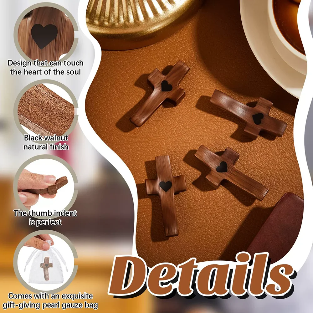 Wooden Pocket Cross with Heart Cutout