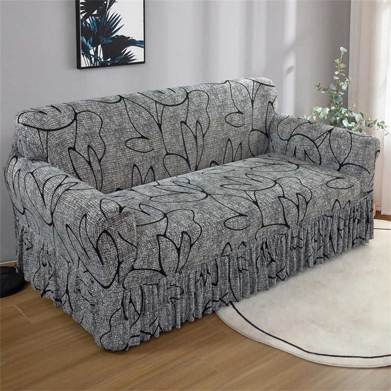 Elastic Pleated Sofa Cover – Stretchy 3-Seat Protection with Floral Design