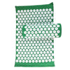 A green acupressure mat and pillow set with white dots for pain relief and relaxation.