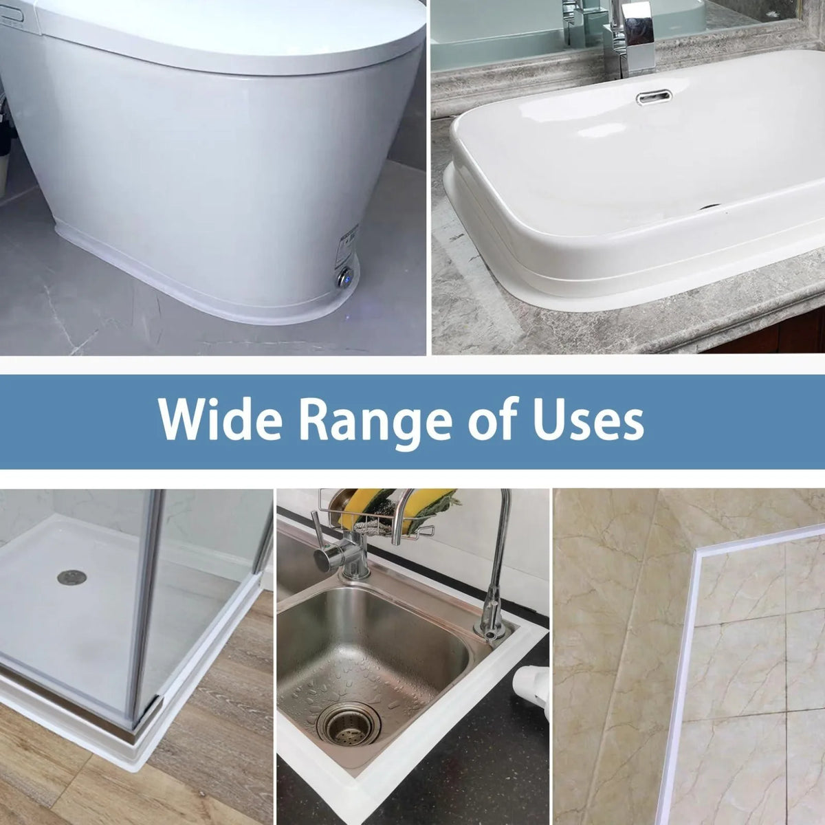 A collection of bathroom fixtures including a toilet, sink, and shower enclosure, demonstrating the wide range of uses for se