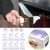 A hand is shown installing an invisible magnetic cabinet lock onto a cabinet door, with various components displayed below.