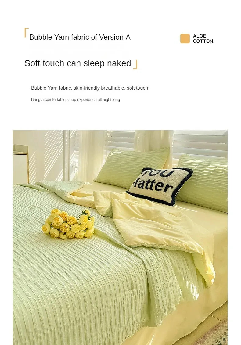 Lightweight Washed Cotton Quilt Set – Breathable Summer Bedding with Printed Pattern
