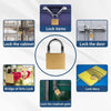 A collection of lock items including a padlock, a door lock, an arts-lock bridge, and a stadium gate lock.