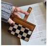 Checkered Canvas Card Wallet with Buckle Closure