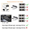 Diagram showing voltage requirements for USB power supply to LED strips, including 5V and 12V options.