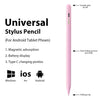 Pinker universeller Stift neben Symbolen für Android, iOS und Windows Betriebssysteme.