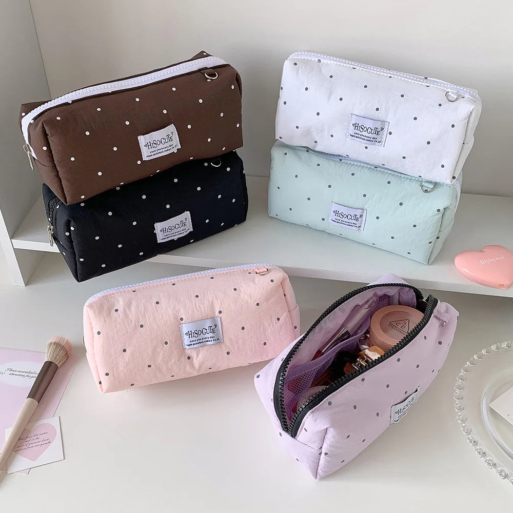 Korean Style Polka Dot Pencil Case – Spacious Storage for Students & Makeup