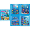 A set of five reusable magic water drawing books featuring colorful marine life and underwater scenes for children.