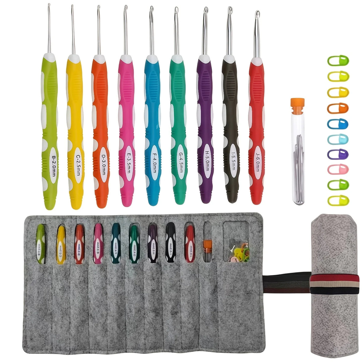 Ergonomic Crochet Hook Set with Felt Storage Roll
