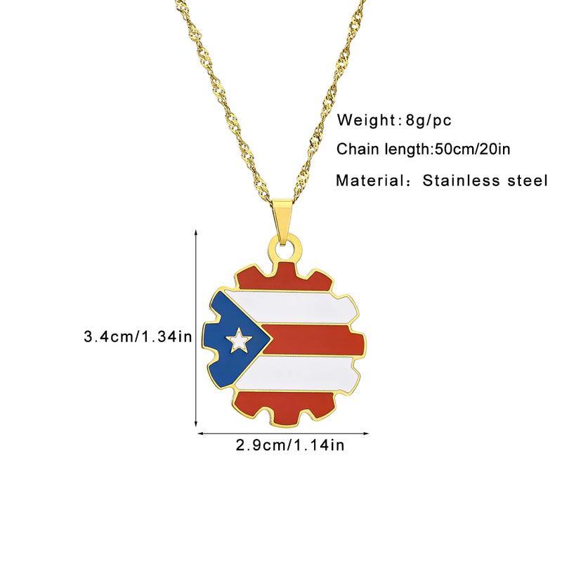 Stainless Steel Puerto Rico Map Pendant Necklace