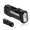 Black Wuben X4 compact EDC flashlight with an illuminated lens and a separate battery unit.