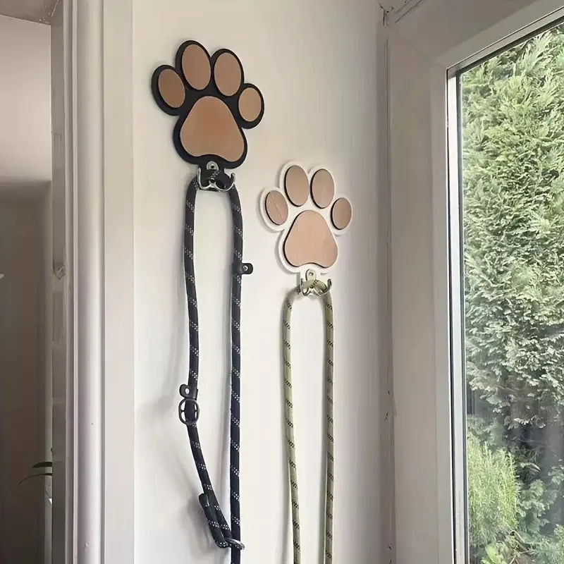 Wooden Paw Print Dog Leash & Collar Wall Hanger