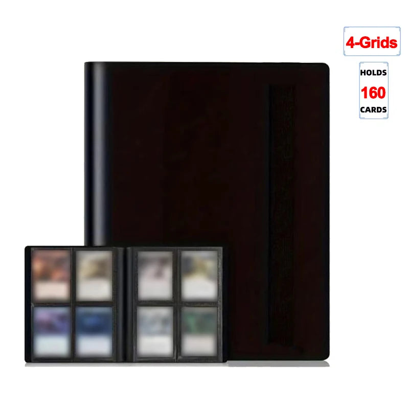 A black premium card binder album with four grids, capable of holding 160 cards.
