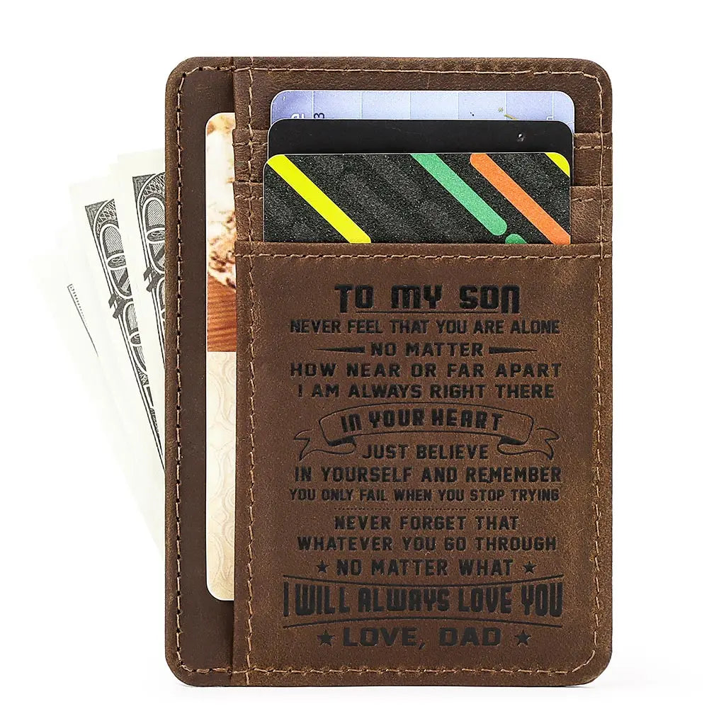 Genuine Leather Slim Card Wallet for Men – Personalized Gift from Dad