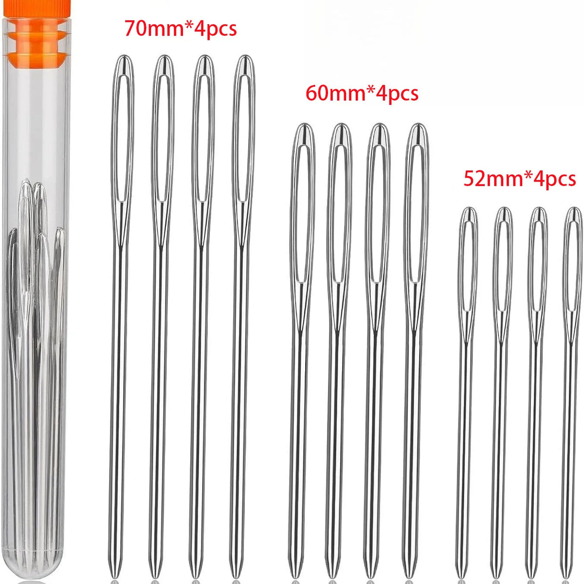 Set of large eye sewing needles in 70mm, 60mm, and 52mm sizes for yarn, embroidery, and beading