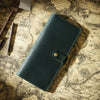 Vintage Leather Long Bifold Wallet with Snap Closure