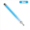 A blue stylus pen with a metal tip shown against a white background.