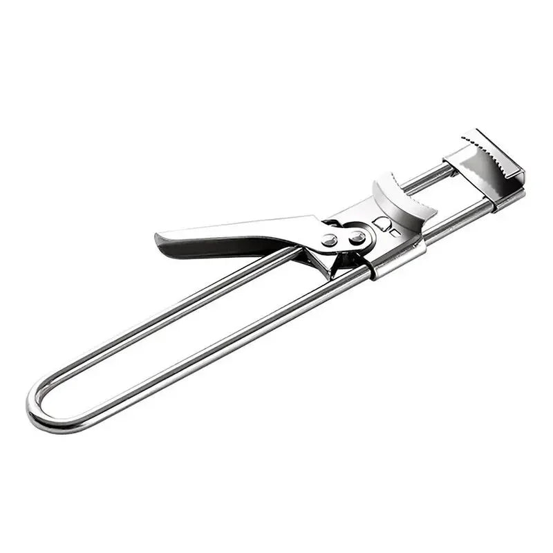 Adjustable stainless steel jar and bottle opener tool.