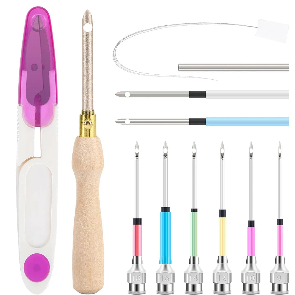 Complete 13-Piece Punch Needle Embroidery Kit with Wooden Handles