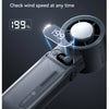 A handheld fan with an LED digital display showing 199% wind speed, designed to check wind speed at any time.