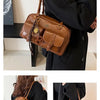 Women's Retro PU Leather Shoulder Bag with Multiple Pockets & Detachable Charm