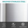 Close-up of brushed stainless steel surface highlighting waterproof, anti-scratch, and fingerprint-resistant features.