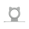A silver silicone toilet lid lifter with a self-adhesive hook.