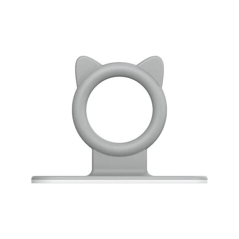 A silver silicone toilet lid lifter with a self-adhesive hook.