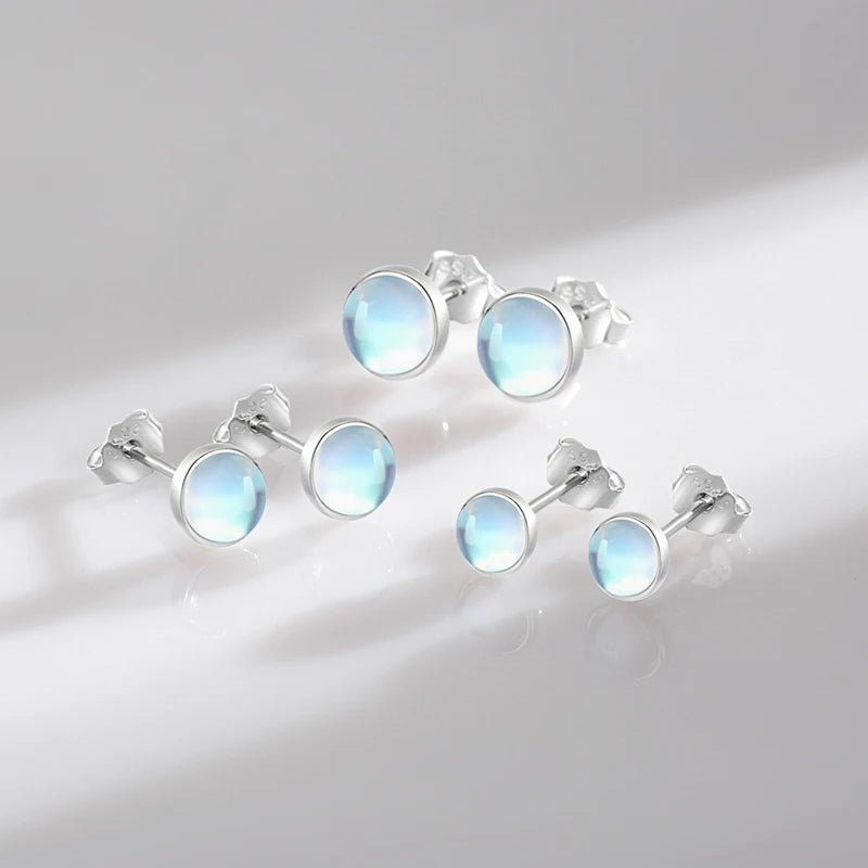 Round Moonstone Stud Earrings in Sterling Silver