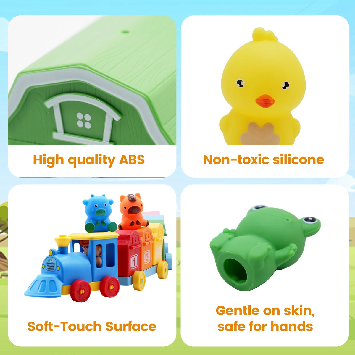 Farm Animal Counting Train with Lockable Barns