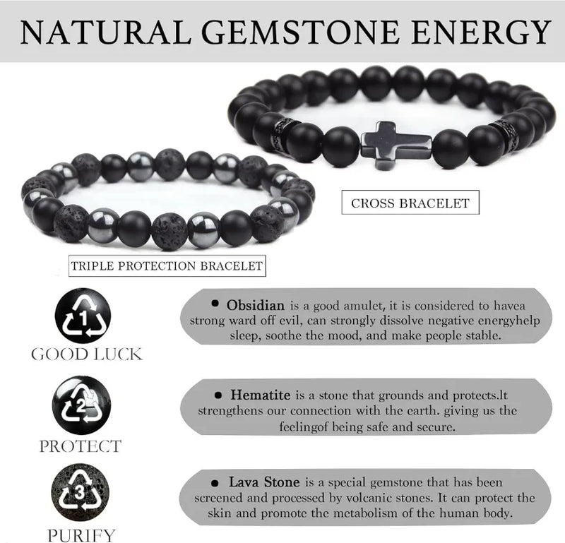 Triple Protection Men's Gemstone Bracelet