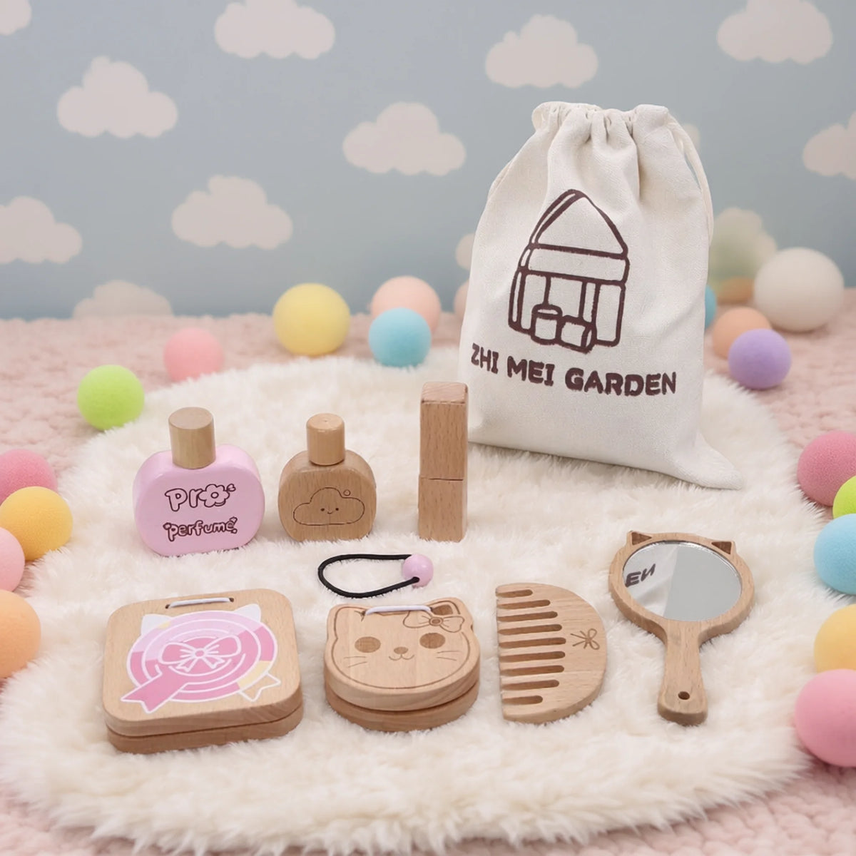 Wooden Makeup Toy Set for Kids Pretend Play