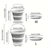 Two sizes of a foldable portable wash basin with handles, labeled M and L.