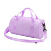 A lavender compact nylon gym bag with an adjustable strap.