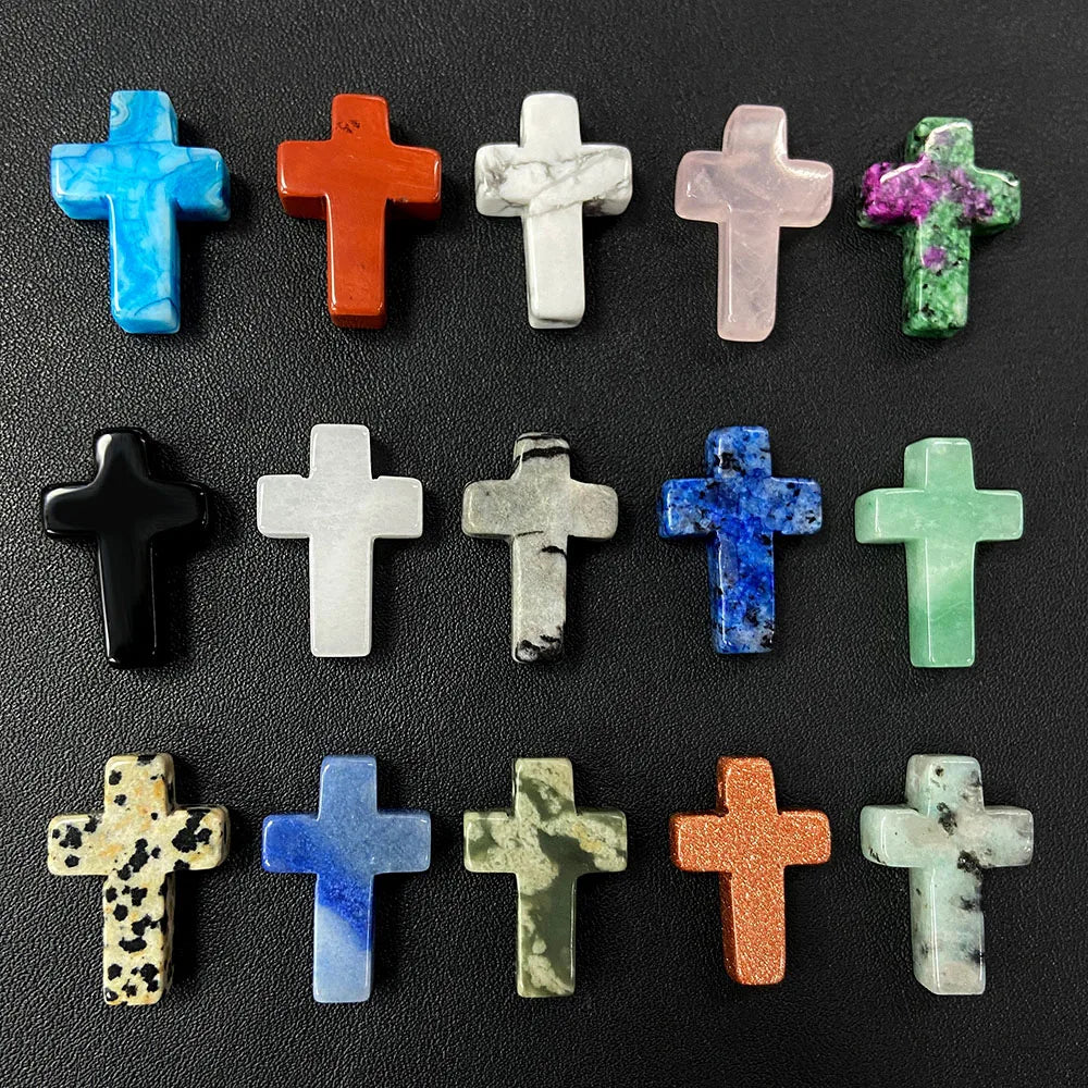Natural Stone Cross Pendant Charm for Jewelry Making