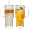 Ribbed Glass Tumbler with Handle & Lid