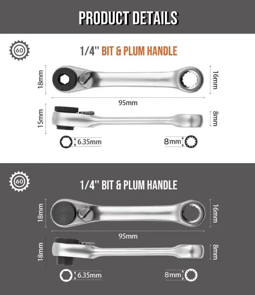 Compact 2-in-1 Ratchet Wrench with Socket and Bit Drives
