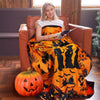 Spooky Halloween Flannel Throw Blanket with Witch Silhouette Design