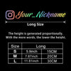 A graphic showing the proportional height of a custom name motorcycle helmet decal sticker in various sizes: S, M, and L.