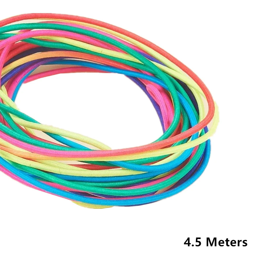 A coil of multicolored 1mm elastic stretchy cord used for jewelry making.