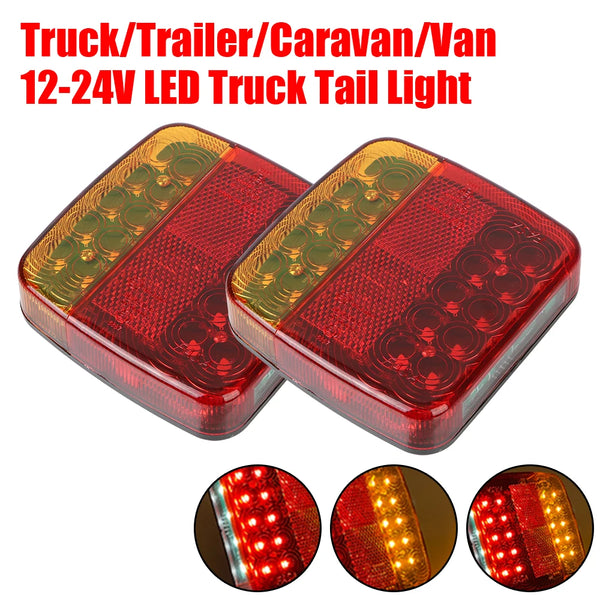 A set of red LED truck taillights shown in various angles and close-ups.