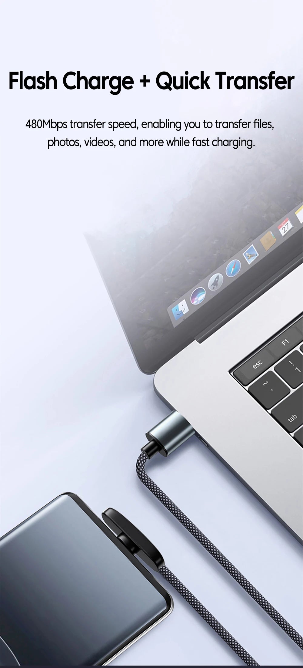 Right-Angle USB to Lightning Cable with Braided Nylon