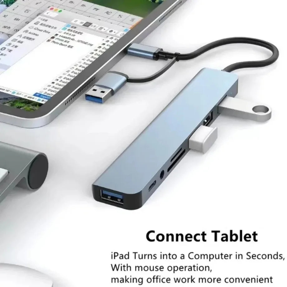 8-in-2 USB-C Hub with SD/TF Card Reader and Audio Jack